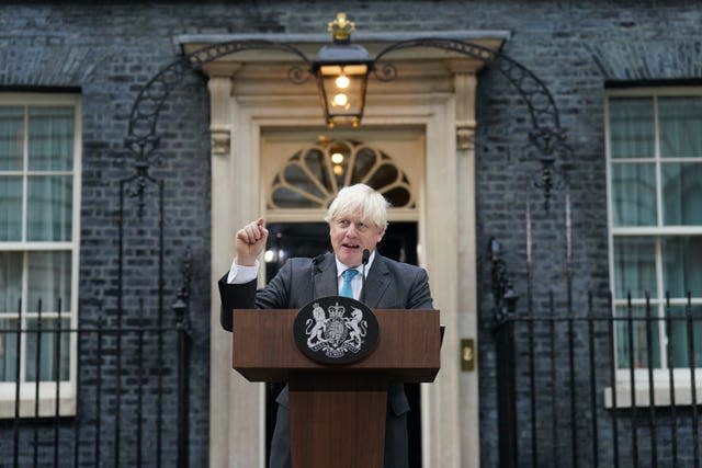 Outgoing prime minister Boris Johnson makes a speech outside 10 Downing Street in 2022 (Stefan Rousseau/PA)