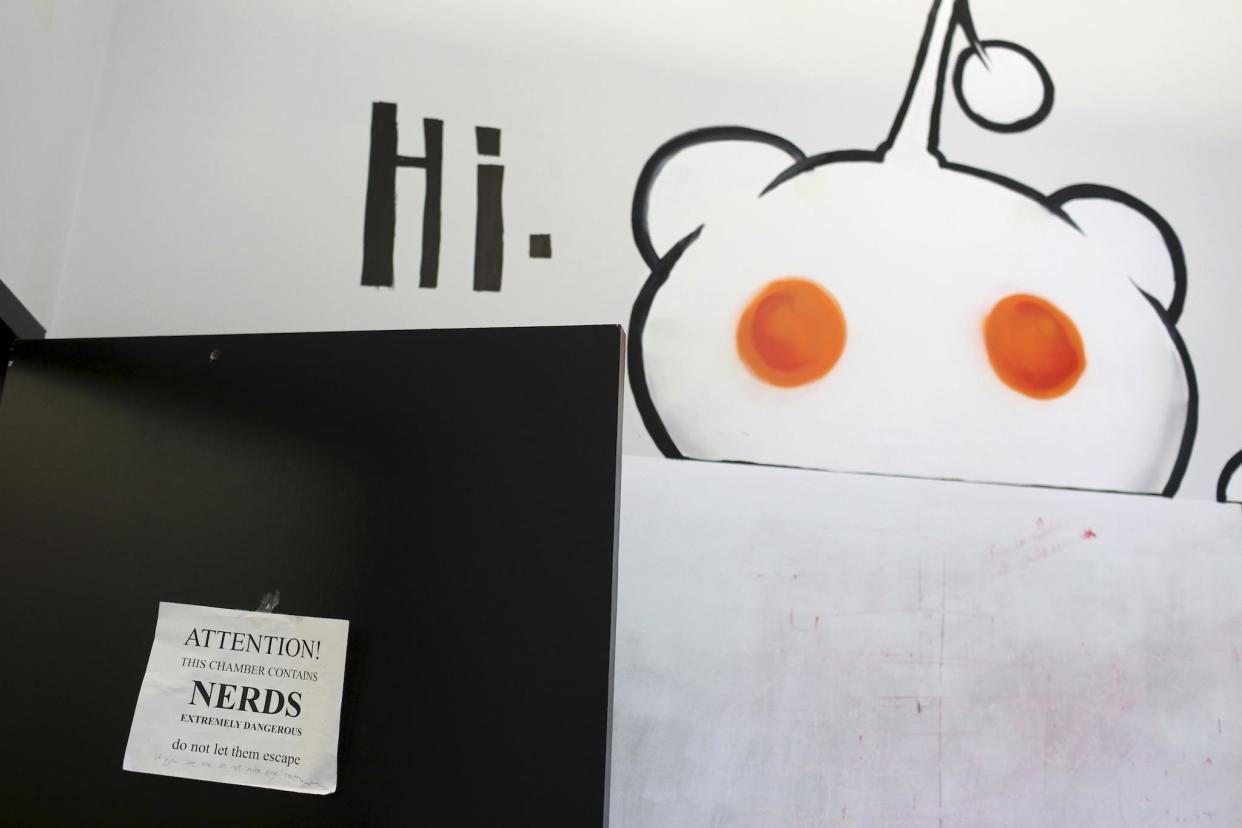 A sign hangs on the door of an office at Reddit headquarters in San Francisco, California April 15, 2014: REUTERS/Robert Galbraith