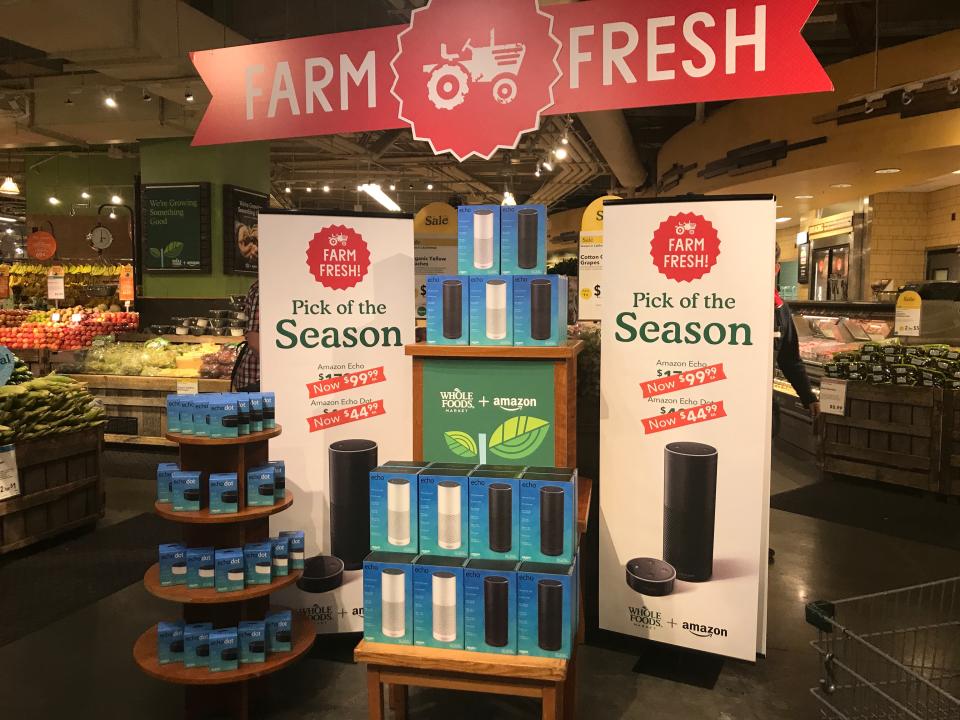 Amazon Echo is now on display at Whole Foods. And it’s “Farm Fresh”!
