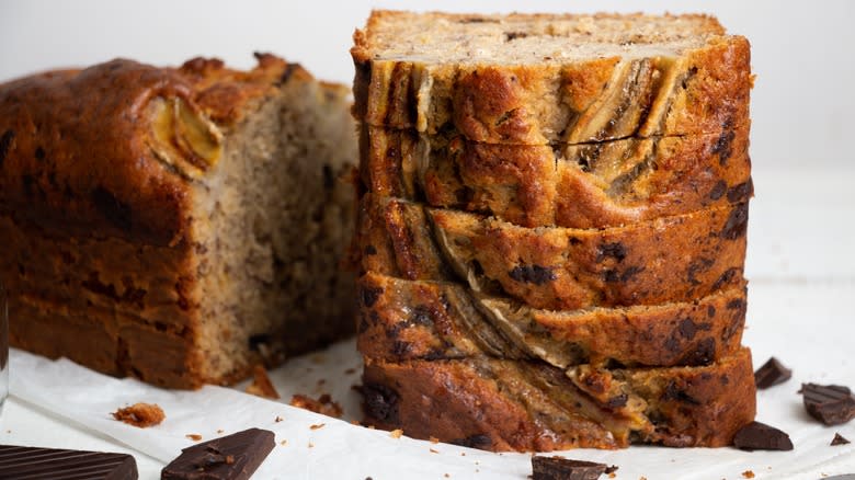 Stack of banana bread slices 