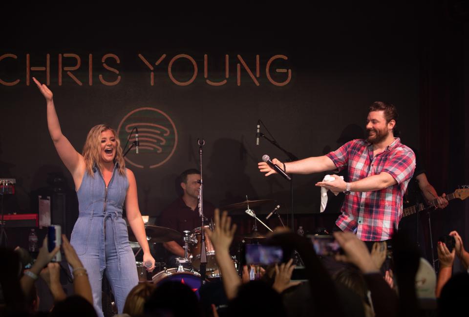 Lauren Alaina and Chris Young perform their duet "Town Ain't Big Enough" at Spotify House at Ole Red during CMA Fest.