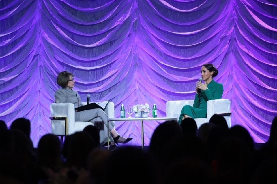 Meghan, Duchess of Sussex takes part in a discussion panel at the Women's Fund of Central Indiana.