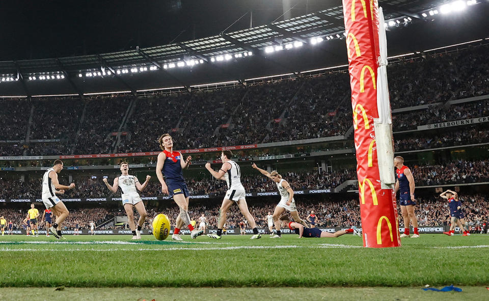 Blake Acres, pictured here kicking the winning goal for Carlton against Melbourne.