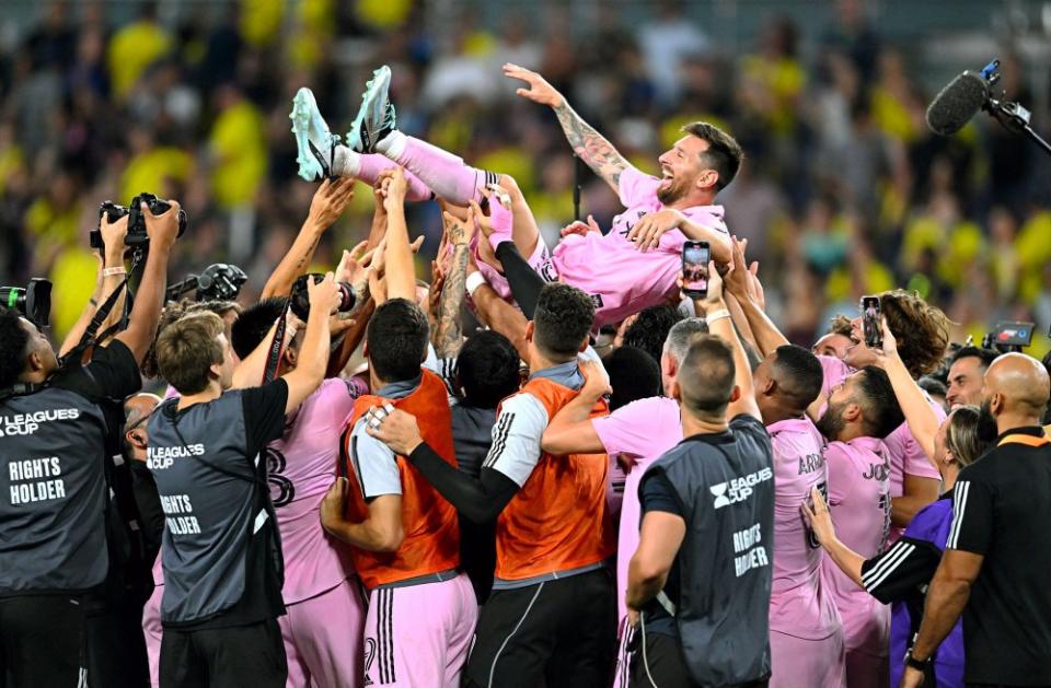 After Inter Miami won the Leagues Cup championship against Nashville SC on Aug. 19.<span class="copyright">Chandan Khanna—AFP/Getty Images</span>