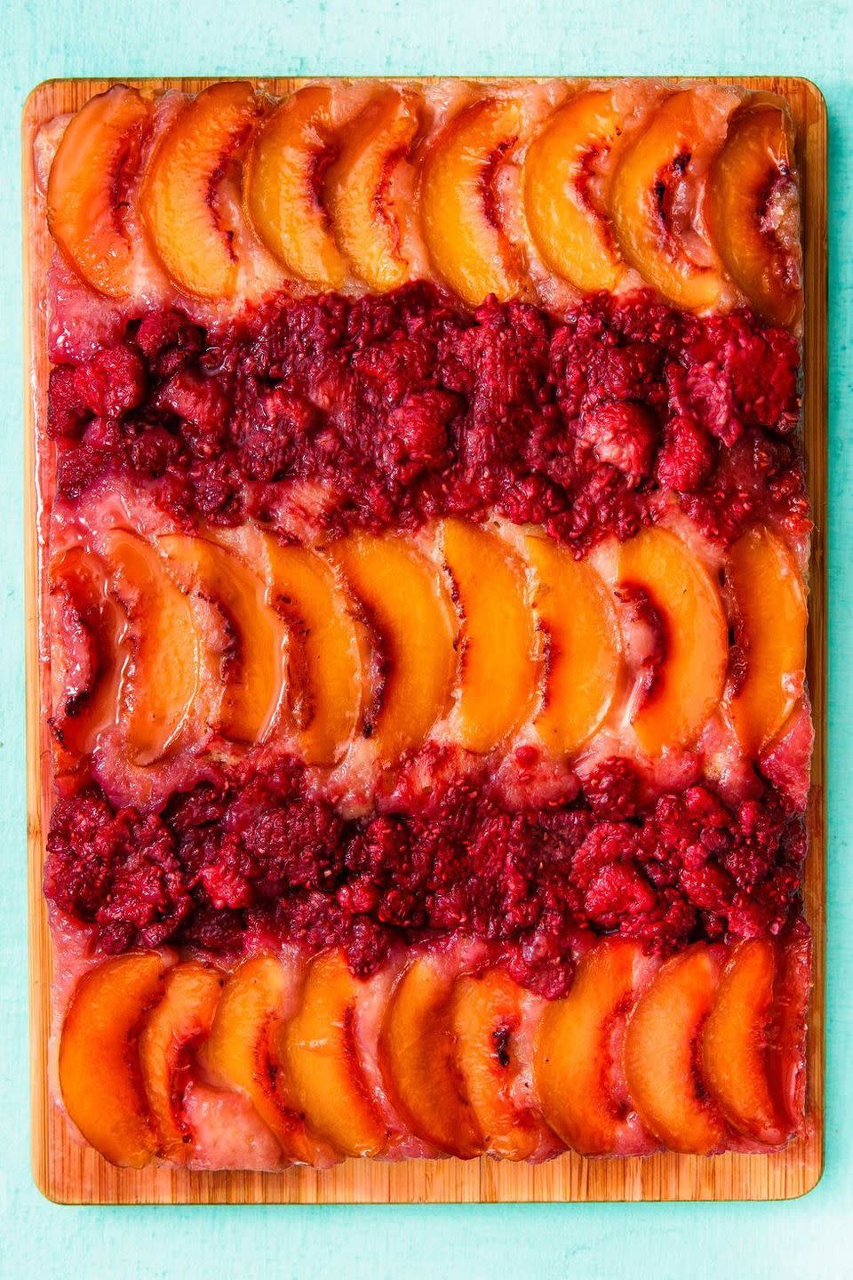 raspberry peach upside down cake