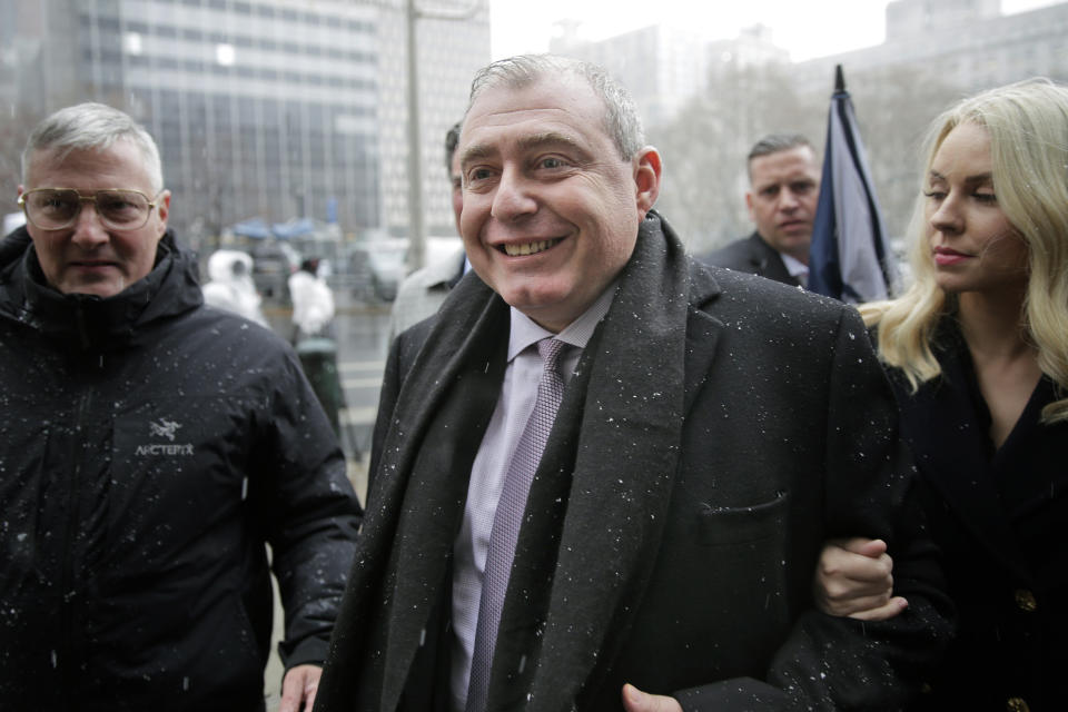 Lev Parnas arrives to court in New York, Monday, Dec. 2, 2019. Parnas and Igor Fruman, close associates to U.S. President Donald Trump's lawyer Rudy Giuliani, were arrested last month at an airport outside Washington while trying to board a flight to Europe with one-way tickets. They were later indicted by federal prosecutors on charges of conspiracy, making false statements to the Federal Election Commission and falsification of records. (AP Photo/Seth Wenig)