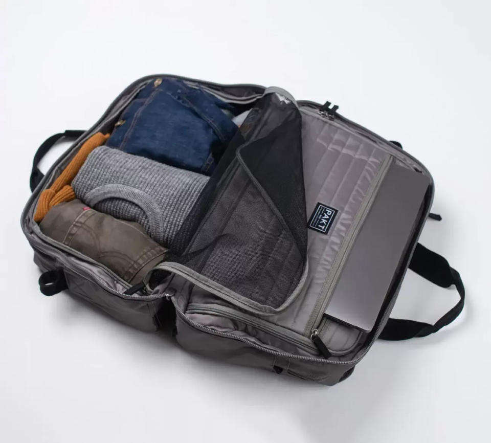<div><p>"My favorite bag is the Pakt One Bag. I love that it has two separate large compartments that are accessible either from the top of the bag, or if the bag is unzipped down the middle and laid out flat, both sides are accessible from the inside. This makes both packing and quick access super easy and convenient. The bag is made from great materials and has held up really well over time. There are plenty of other areas to pack smaller items and the shoulder strap is pretty comfy as well. I can fit everything I need in this bag for any length of trip. There is even a laptop sleeve in the middle of the bag which helps leave the backpack behind. I haven’t used another bag in a few years as this can hold everything I need for any trip." — <a href="https://www.youtube.com/watch?v=2x8lKD54akI" rel="nofollow noopener" target="_blank" data-ylk="slk:Spencer Scott Pugh;elm:context_link;itc:0;sec:content-canvas" class="link ">Spencer Scott Pugh</a>, minimal lifestyle vlogger</p><p><a href="https://go.skimresources.com?id=74679X1524629&xs=1&xcust=CarryOnTravelBags-UciliaWang-12-15-22-6896599&url=https%3A%2F%2Fpaktbags.com%2F" rel="noopener" target="_blank" data-ylk="slk:$295 at Pakt;elm:context_link;itc:0;sec:content-canvas" class="link "><i>$295 at Pakt</i></a></p><p><a href="https://www.amazon.com/Pakt-One-Travel-Duffel-Grey/dp/B081HZ8L8Q" rel="nofollow noopener" target="_blank" data-ylk="slk:$295 at Amazon;elm:context_link;itc:0;sec:content-canvas" class="link "><i>$295 at Amazon</i></a></p></div><span> Pakt</span>