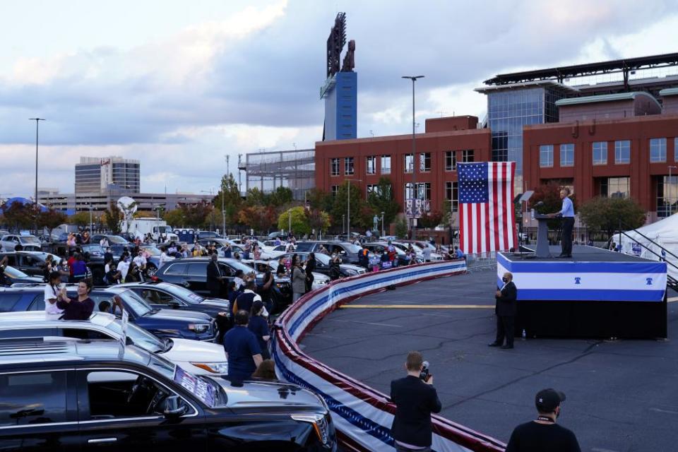 Barack Obama speaks at a drive-in rally on Wednesday in Pennsylvania.