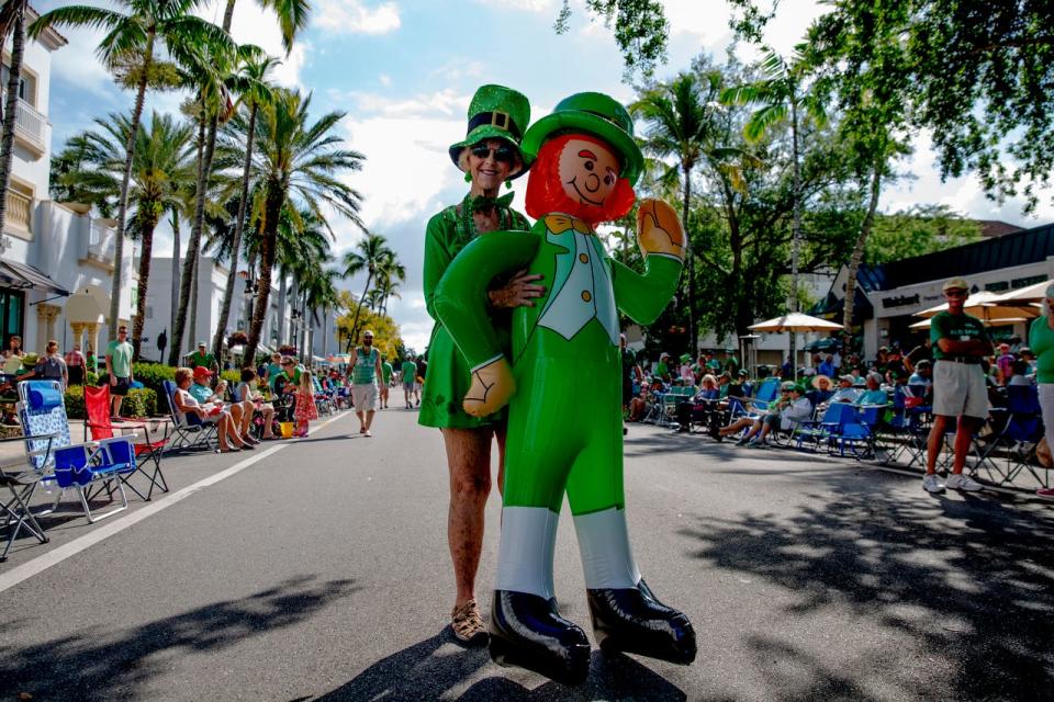 Susie Walsh shows off her costume the Naples St. Patrick's Day Parade on March 16, 2019.