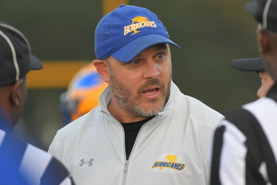 Wren Head Coach Anthony Frate before the game at Wren High School in Piedmont, S.C. Friday, September 22, 2023.