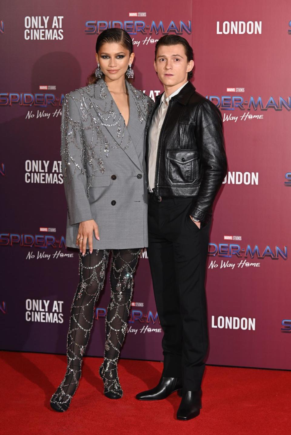 london, england december 05 zendaya and tom holland attend a photocall for spiderman no way home at the old sessions house on december 05, 2021 in london, england photo by karwai tangwireimage