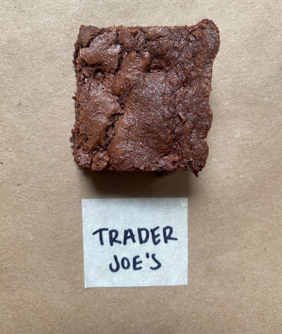 Close-up of a single brownie with a 