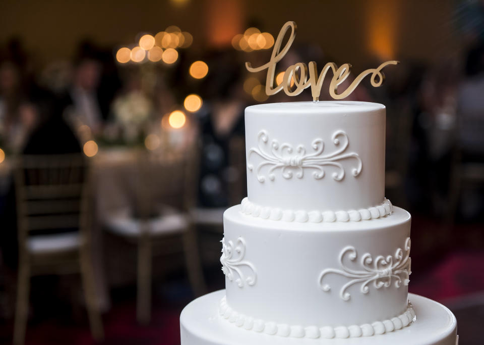 Decorative Large Tall Fancy Wedding Cake with LOVE sign