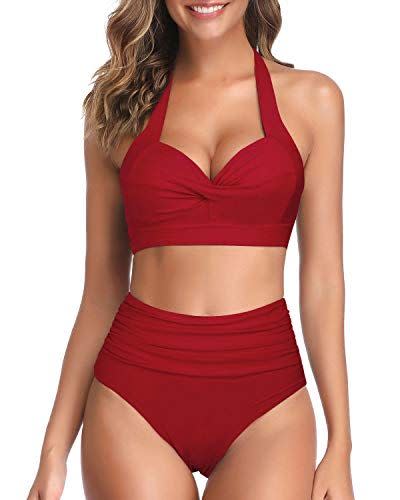 8) Tempt Me Vintage Red Retro High Waist Bikini