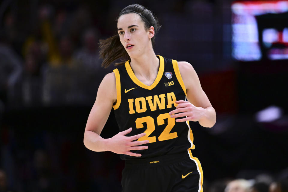 Closeup of Caitlin Clark on the court