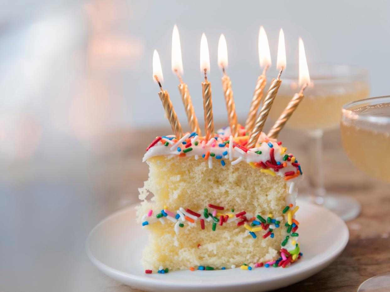 Birthday cake with candles and sprinkles