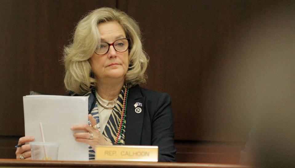 Rep. Paula Rawl Calhoon listens to a citizen speak during the Education and Public Works Full Committee meeting on critical race theory in Columbia, S.C. on Tuesday, March 1, 2022. (Travis Bell/STATEHOUSE CAROLINA)