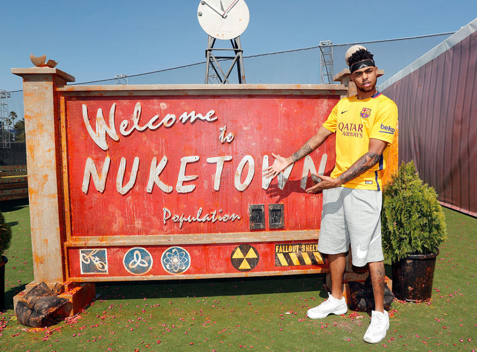 D'Angelo Russell gets ready to blow up. (Getty Images)