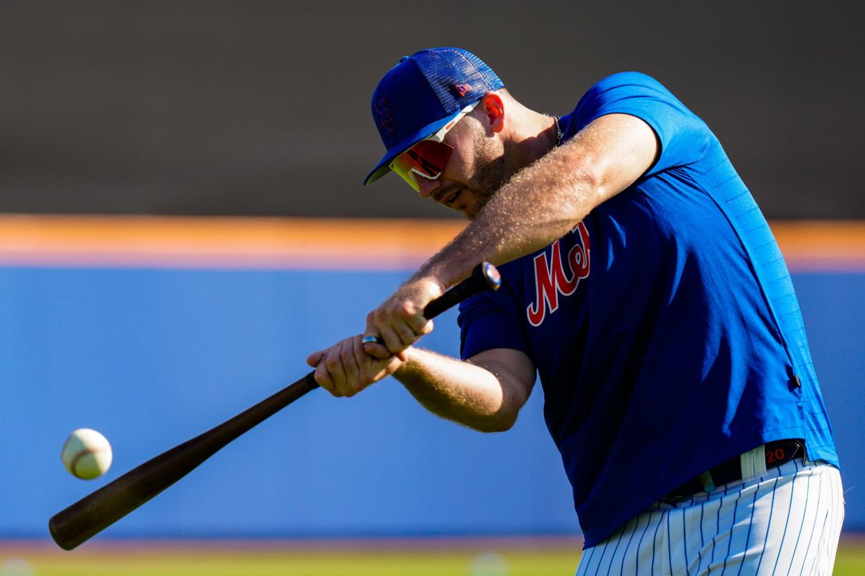 New York Mets first baseman Pete Alonso (20) during spring training workouts on Feb. 20, 2023, in Port St. Lucie, Fla. Mandatory Credit: Rich Storry-USA TODAY Sports