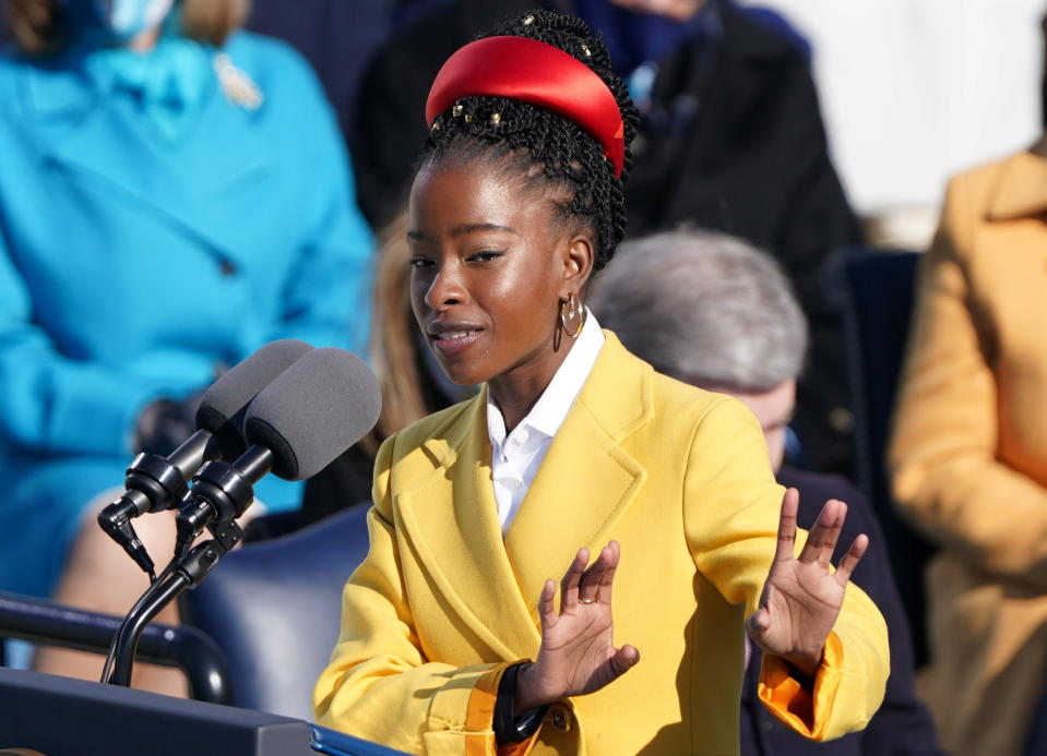 Amanda Gorman recites a poem during the inauguration of Joe Biden as the 46th President of the United States. (Kevin Lamarque/Reuters)