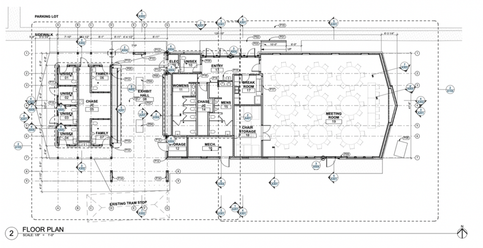 A floor plan of the new visitor's center at Topsail Hill Preserve State Park features new bathrooms and an indoor event space that can hold up to 100 guests.