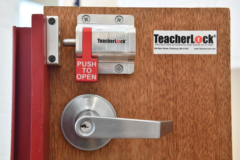 TeacherLock is enabled by a special key that does not require a twisting motion. It can be unlocked from the inside by pushing a red lever.