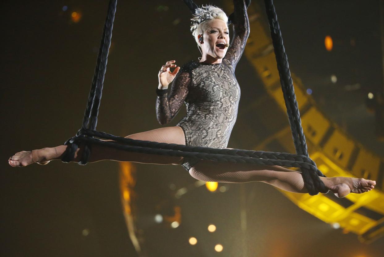 Pink performs onstage during the 56th GRAMMY Awards held at Staples Center on January 26, 2014 in Los Angeles, California.