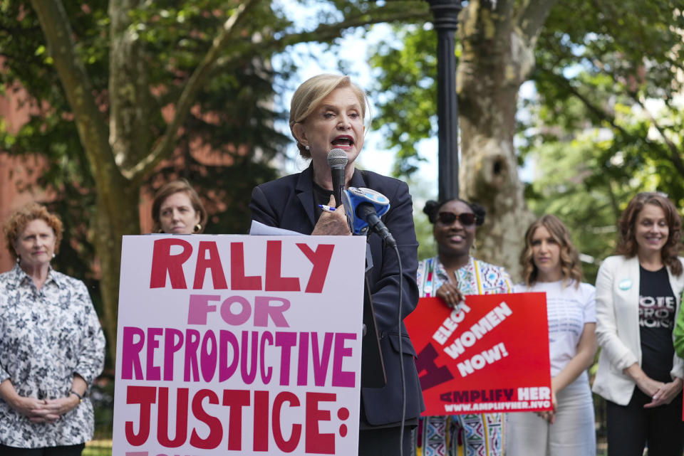 Rep. Carolyn Maloney attends a rally for reproductive justice in Washington Square Park in New York on Aug. 13. (John Nacion / STAR MAX/IPx via AP file)