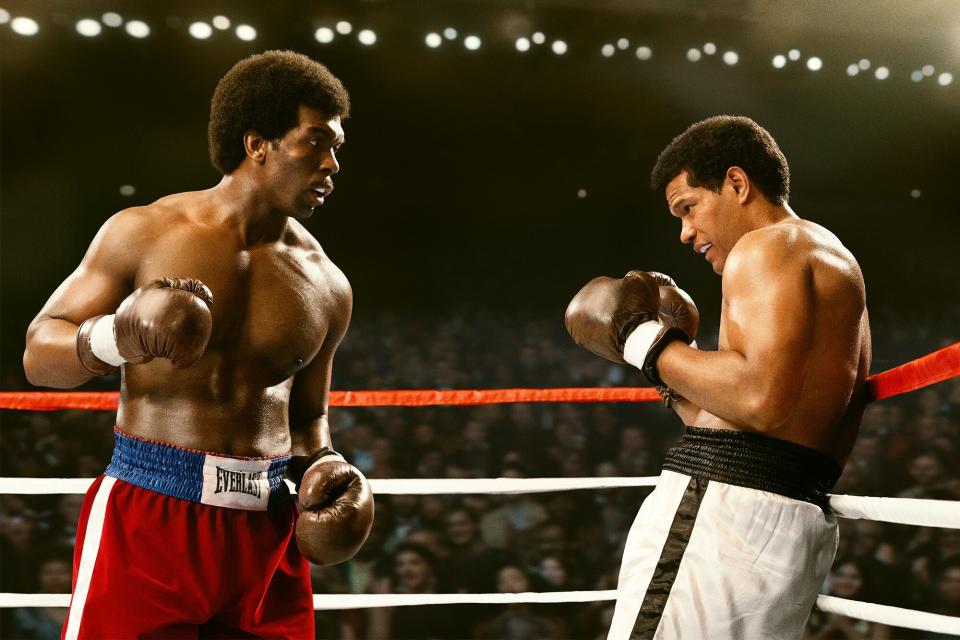 Khris Davis (George Foreman) and Sullivan Jones (Muhammad Ali) in BIG GEORGE FOREMAN: THE MIRACULOUS STORY OF THE ONCE AND FUTURE HEAVYWEIGHT CHAMPION OF THE WORLD.