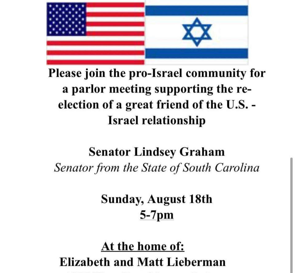 In 2013, Matt Lieberman hosted a fundraiser for Sen. Lindsey Graham (R-S.C.).  (Photo: Huffington Post)