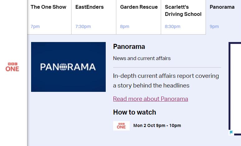 News Shopper: The listing for Panorama's mystery episode on the Radio Times Guide