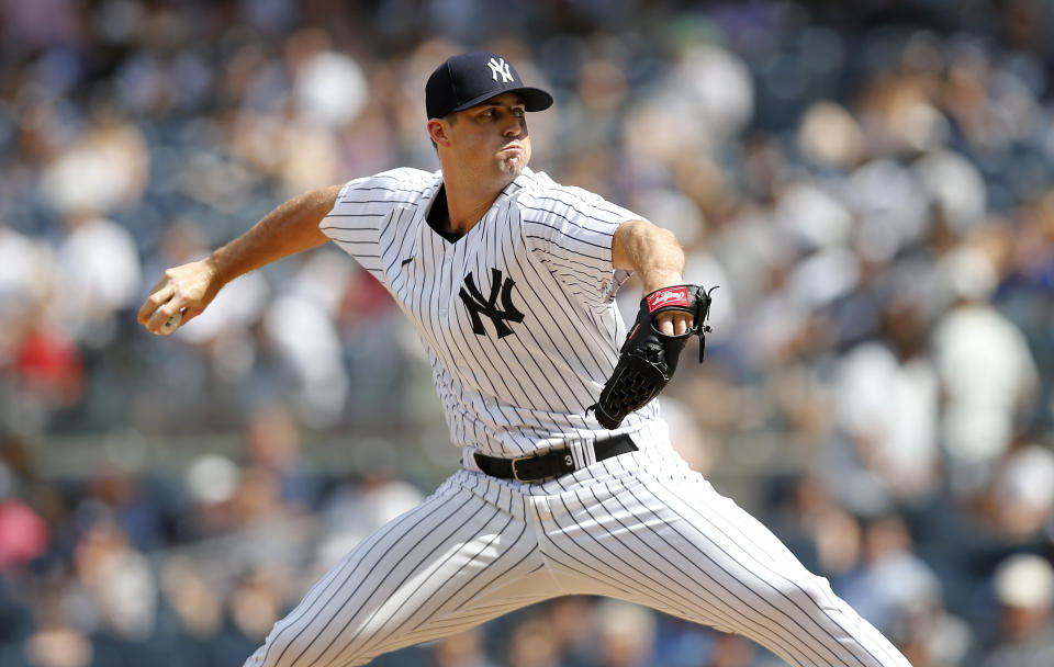 NEW YORK, NEW YORK - JUNE 04: (NEW YORK DAILIES OUT)  Clay Holmes #35 of the New York Yankees in action against the Detroit Tigers at Yankee Stadium on June 04, 2022 in New York City. The Yankees defeated the Tigers 3-0. (Photo by Jim McIsaac/Getty Images)