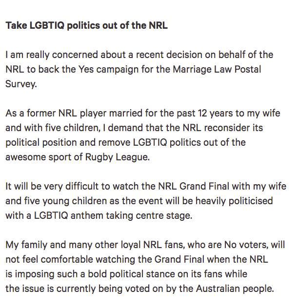 There is currently a petition to ban the rapper performing his hit song at the NRL Grand Final. Source: Change.org