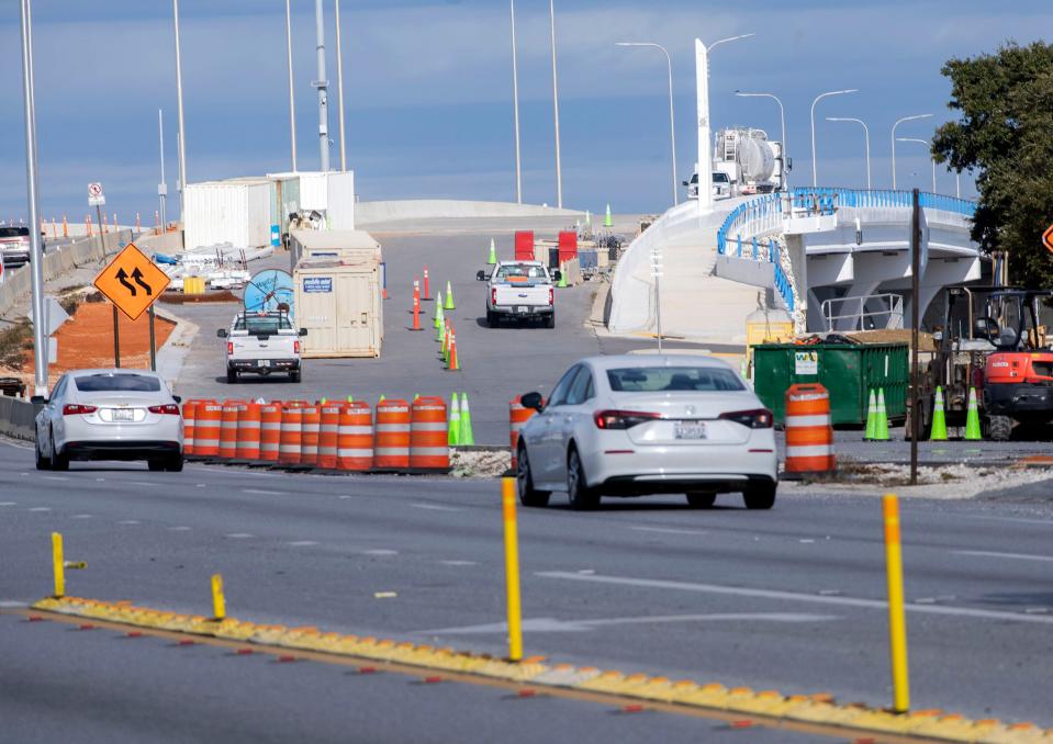 Construction on the westbound side of the Gen. Daniel "Chappie" James, Jr. Bridge over Pensacola Bay continues on Wednesday, Dec. 28, 2022. 