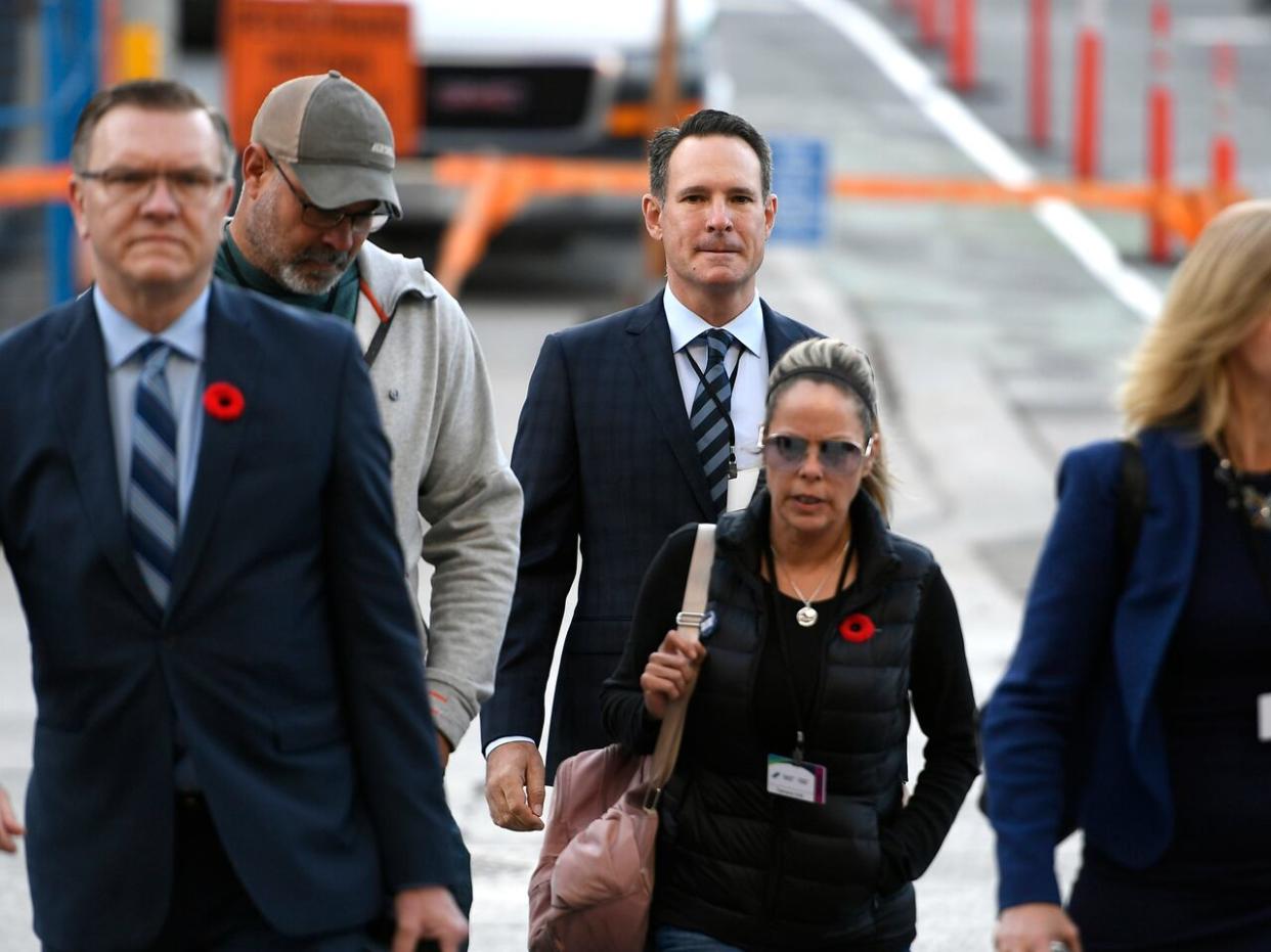 From left, Keith Wilson, Chris Barber, Tom Marazzo and Tamara Lich arrive for the Public Order Emergency Commission in Ottawa Nov. 2, 2022. (Justin Tang/The Canadian Press - image credit)