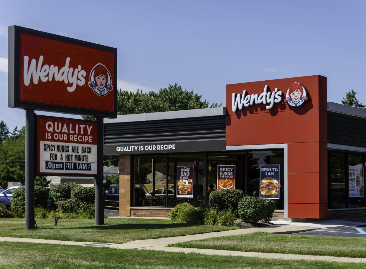 A Wendy's location in Madison Heights, Michigan. Founded in 1969 by Dave Thomas, Wendy's is a chain of fast food restaurants with over 6,600 locations in the US and abroad.