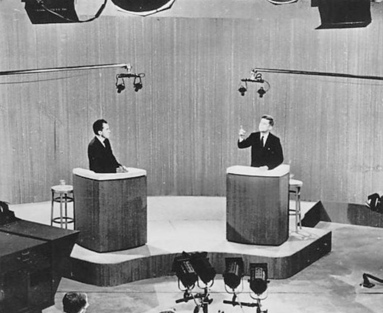 <span class="caption">Kennedy and Nixon TV debate, Associated Press, Creative Commons.</span> <span class="attribution"><span class="source">Wikimedia Commons</span></span>