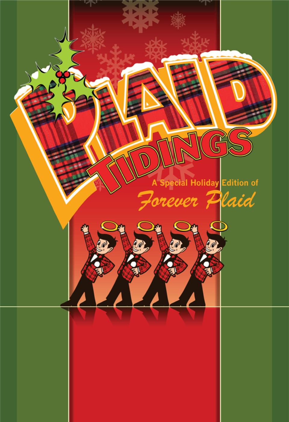 A poster image of Weathervane Playhouse's production of "Forever Plaid: Plaid Tidings."