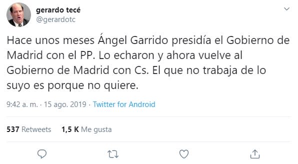 Críticas a Ángel Garrido tras irse del PP a Ciudadanos y ser ahora consejero de Díaz Ayuso