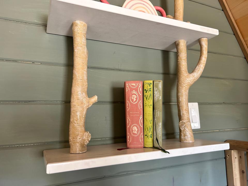 bookshelf in rapunzel's cottage