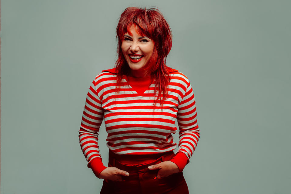 Ella Hooper wearing a red and white striped long sleeved top and red jeans. Photo: supplied.