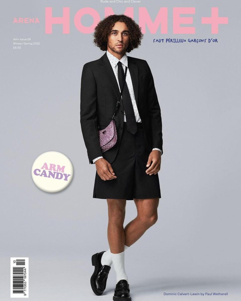 Fashion boy: Dominic Calvert-Lewin caused a stir with his shorts-cum-skirt look on the cover of Arena HOMME+ (Arena HOMME+)