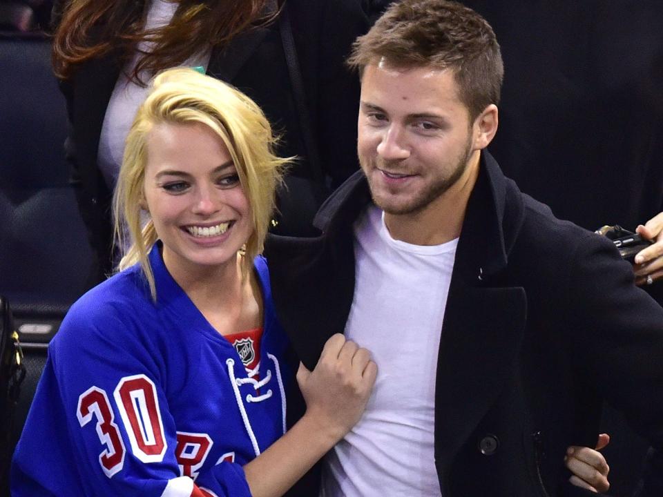 Margot Robbie and Tom Ackerley at a Rangers game in February 2015.