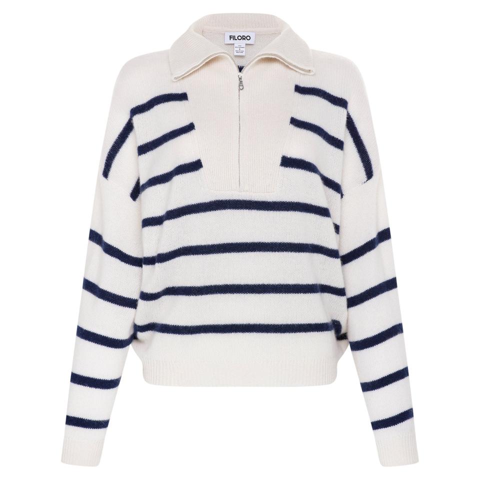 COCO Women's Cashmere Striped Half-Zip Sweater