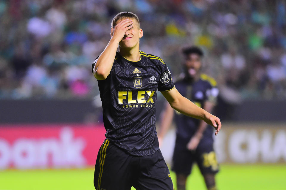 LEON, MEXICO - MAY 31: Stipe Biuk of LAFC reacts during the final first leg match between Leon and LAFC as part of the Concacaf Champions League 2023 at Leon Stadium on May 31, 2023 in Leon, Mexico.  (Photo by Cesar Gomez/Jam Media/Getty Images)