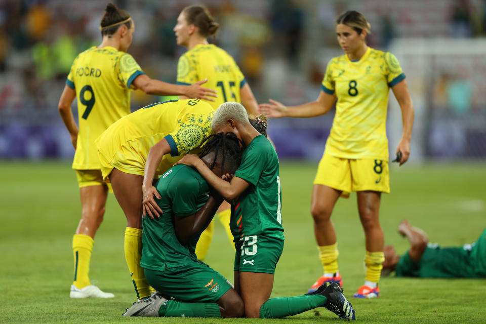 Mary Fowler also embraced Deborah Abiodun and Jennifer Echegini after the brutal loss at the Paris Olympics.