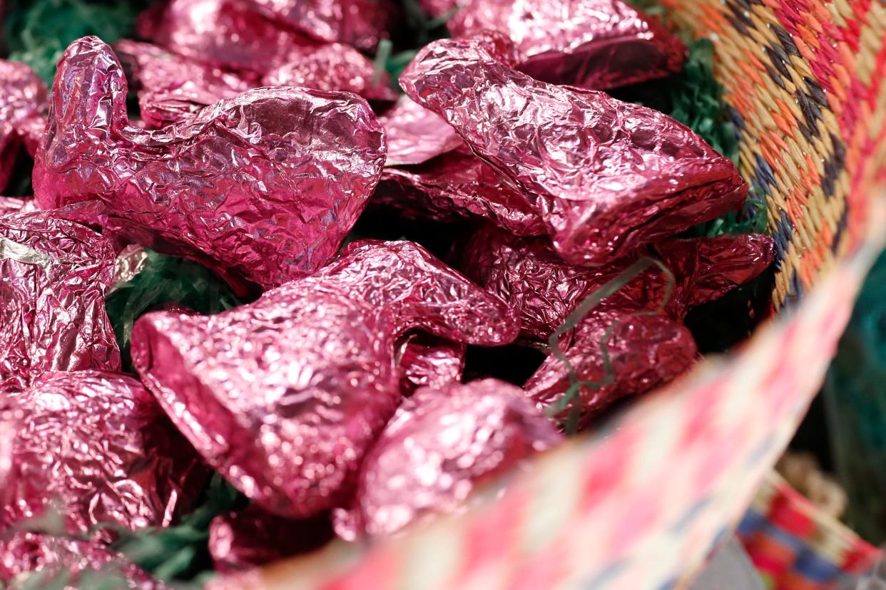 Mini chocolate Easter bunnies at Condor Chocolates in downtown Athens.