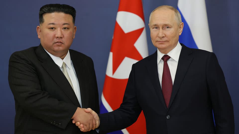 North Korea's leader Kim Jong Un and Russian President Vladimir Putin meet at Russia's Vostochny Cosmodrome last September. - Vladimir Smirnov/AFP/Getty Images