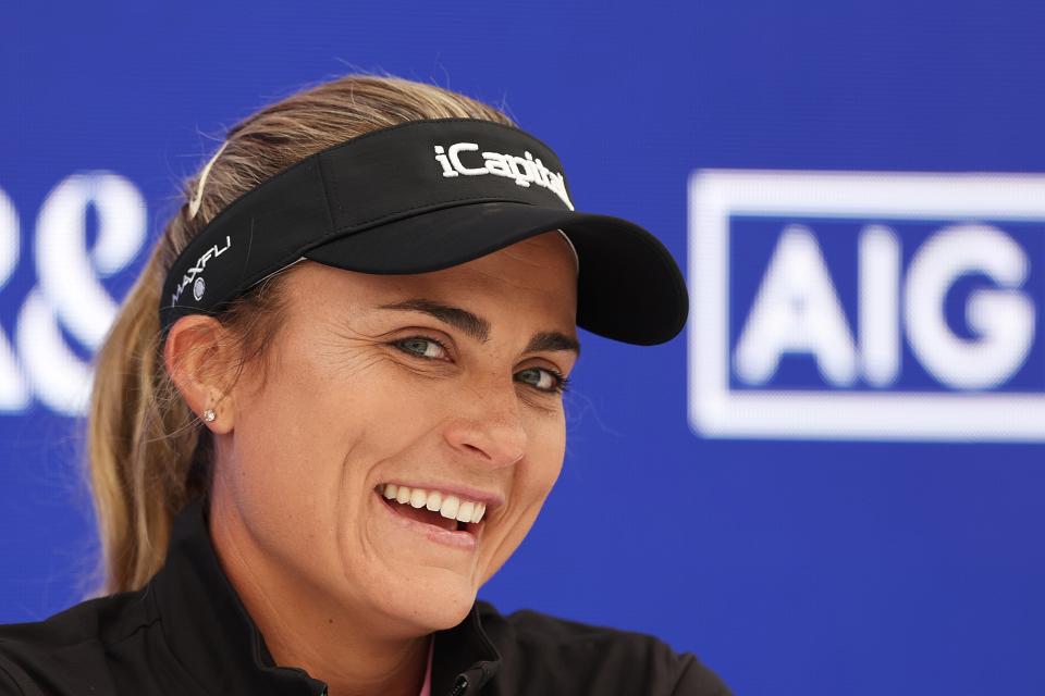 ST ANDREWS, SCOTLAND - AUGUST 21: Lexi Thompson of the United States speaks in a press conference ahead of the AIG Women's Open at St Andrews Old Course on August 21, 2024 in St Andrews, Scotland. (Photo by Oisin Keniry/R&A/R&A via Getty Images)