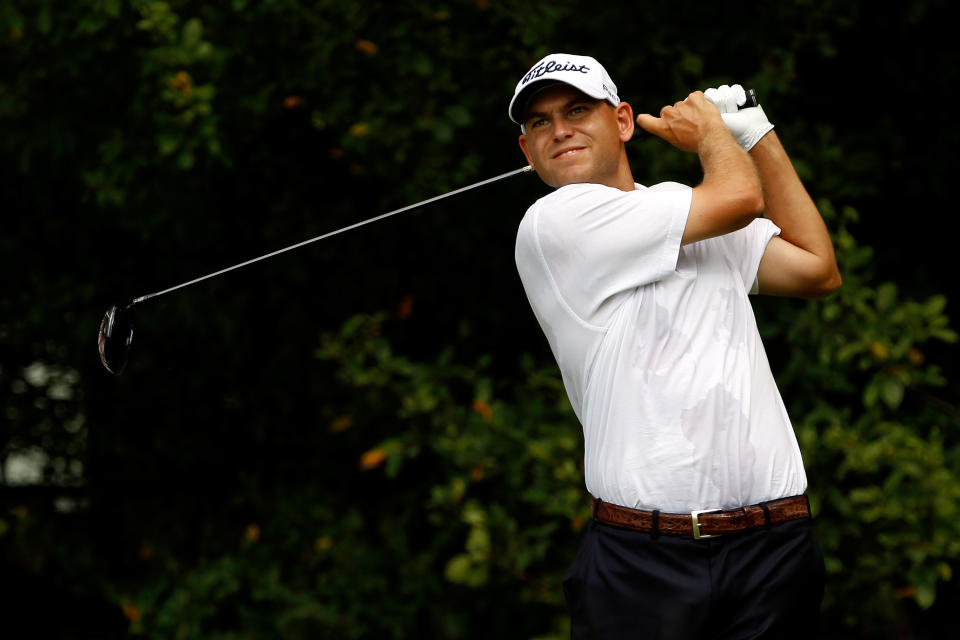 CARMEL, IN - SEPTEMBER 06: Bill Haas watches his tee shot on the 12th hole during the first round of the BMW Championship at Crooked Stick Golf Club on September 6, 2012 in Carmel, Indiana. (Photo by Chris Chambers/Getty Images)